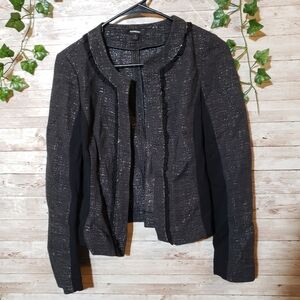 Express Metallic Shimmer Blazer Ruffle Trim Black Charcoal Grey Women's